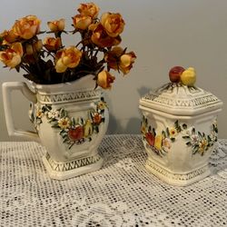 Vintage Lefton Creamer & Sugar Bowl Set Rare Fruit Fantasia