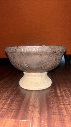 Small Rustic Ceramic Pedestal Bowl – Black Glazed Rim on Terracotta Base