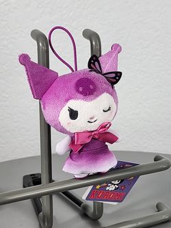 4" Sanrio Winking Kuromi in Purple Dress Keychain Charm Plush