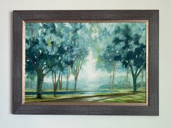 Beautiful wall painting in shades of blue and green.