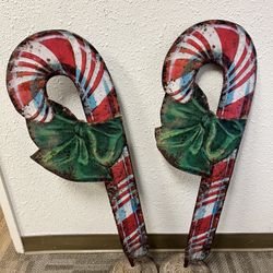 Set of 2 Vintage Rustic Metal Candy Cane Display