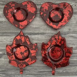 Set of 4 Red Glass Decorative Candle Holder Plates