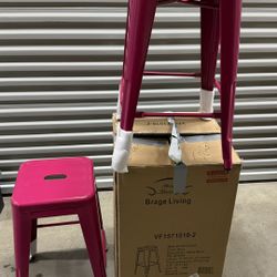 2 Pink Metal Bar Stools 30” Tall