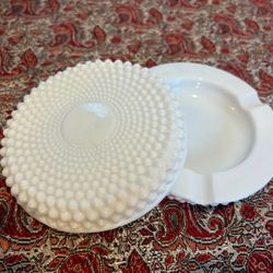 Vintage Fenton Hobnail Milk Glass Ashtrays - Set of 2