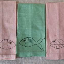 Mid-century Linen Towel / Napkin Set Of 5