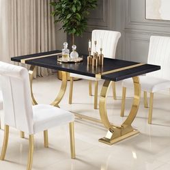 Ivory velvet and gold chairs black wood and gold dining table brand new in box firm price $799 DIMENSION 5 Pc. Dining Table Set60"W X 31.5"D X 29.5"H