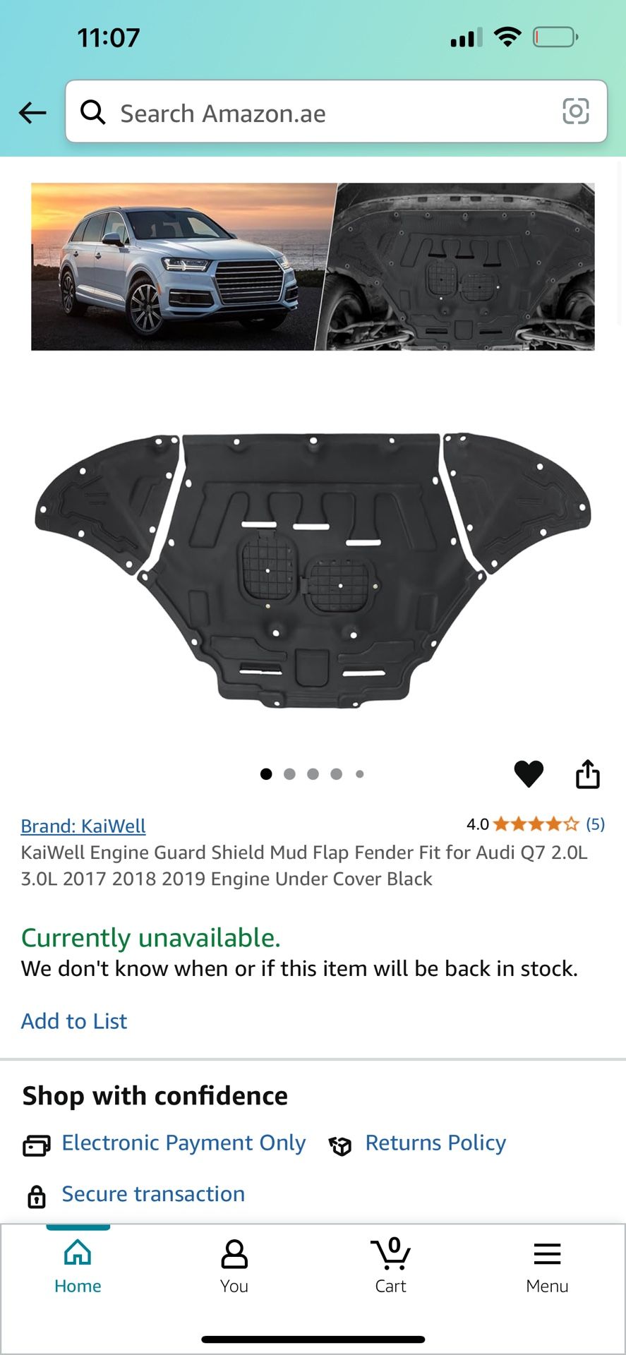 Engine Guard Shield Mud Flap Fender Fit for Audi Q7 2.0L3.0L 2017 2018 2019 Engine Under cover