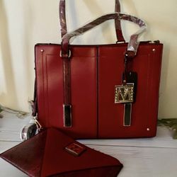 MKF Red Snake Print Handbag 