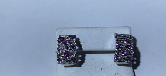 14kw earrings with pink sapphire and diamonds