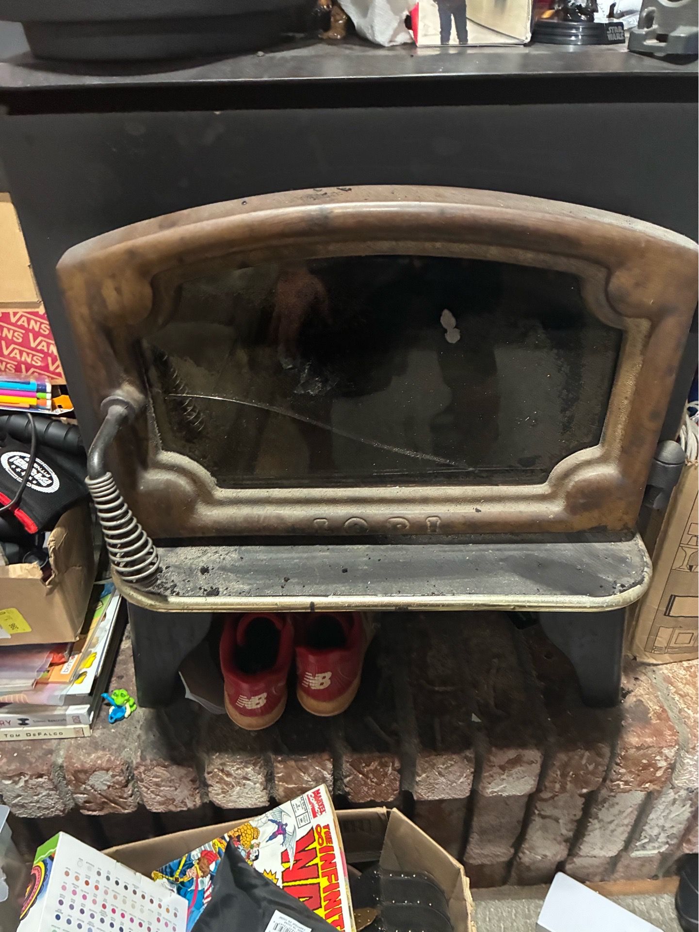 Old antique Lopi classic small furnace and cast iron kettle