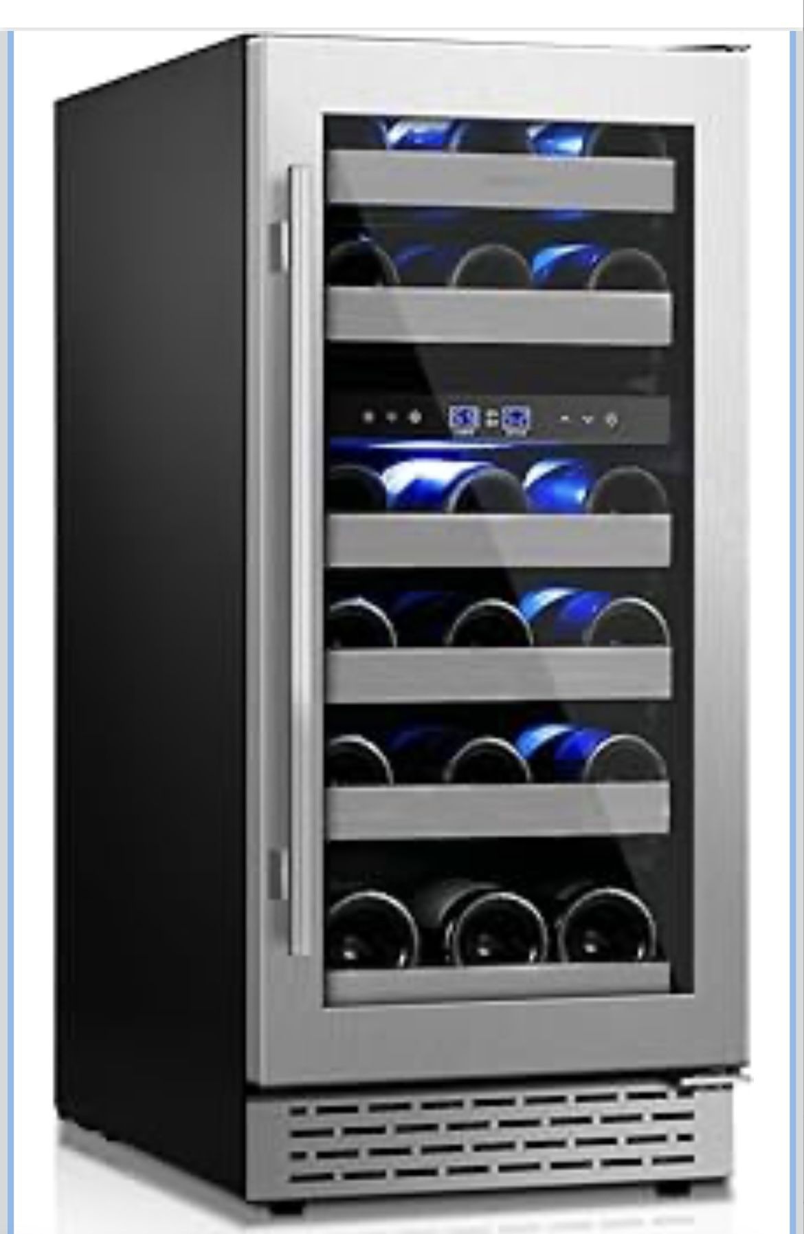 Glass Door Stainless Trim Refrigerator, Dual Digital Climate Zones, Holds 28 Bottle Capacity on 6 Removable Shelves