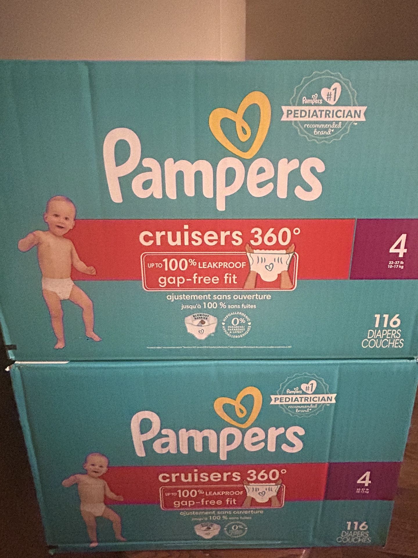 2 Brand new boxes of pampers cruisers size 4