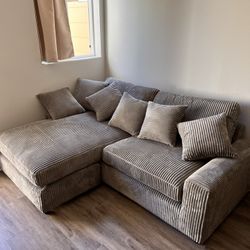 Gray Corduroy Sofa -free Delivery ✅ Corduroy Sectional With Reversible Chaise 