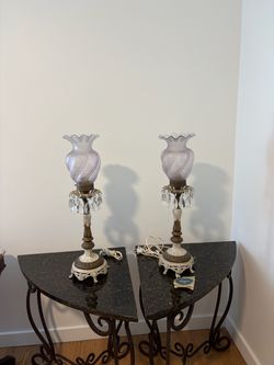 Pair of Vintage Crystal Prism Parlor Lamps