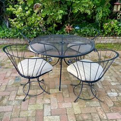 Vintage Mid Century Modern Patio Set With Swivel Chairs 