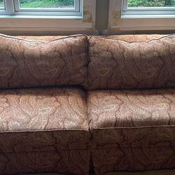 Ethan Allen Orange Print Sofa 