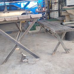 Handmade Sturdy Wooden Table With Bench