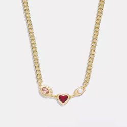 COACH Signature Stone And Heart Chain Necklace NWT!