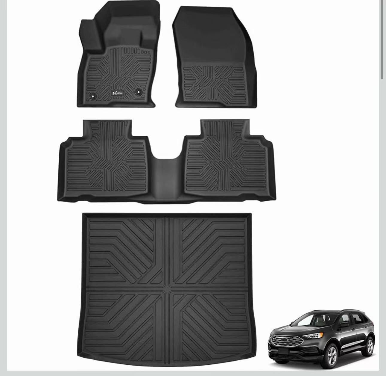 KARPAL Floor Mats Cargo Liner Fit for 2015-2024 Ford Edge, Front & 2nd Row & Cargo Liners, TPE Material All Weather Protection Car Mats for Edge SE, S