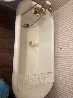 Claw foot tub and antique brass faucet