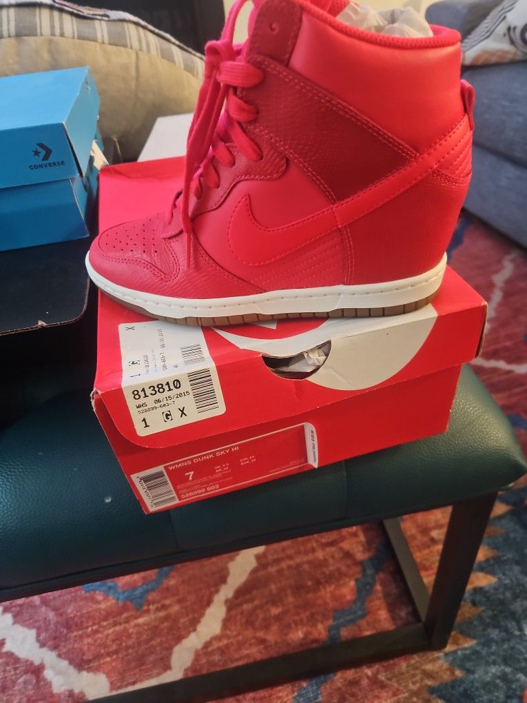 Nike Dunk Sky Hi Red Leather Womens Hidden Wedge Shoes Size 7