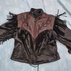 Women's Leather Vintage Fringe Motorcycle Jacket