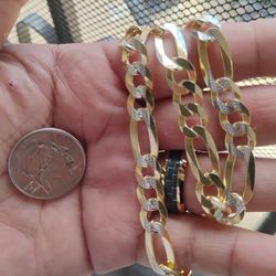 14kt 24" Gold Over Solid Silver Diamond Cuts 11mm . Very Clean Chain