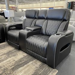 Mention Jon Green to the staff to confirm this price/offer! 🔥 Boyington Power Reclining Leather Black Sofa, Leather Black Loveseat, Black Recliner Co