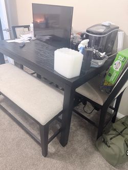 Black Dining Table with Bench and Chair