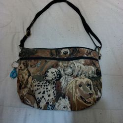 Vintage - Style Tapestry Bag Features A Variety Of Dog Breeds.