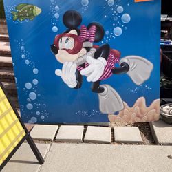 HUGE 5’x6’ Disney Scuba Minnie Mouse Artwork Cute Party Backdrop For Birthday, Pool Party, Graduation Decor - Safe Porch/ Patio Pickup In Diamond Bar