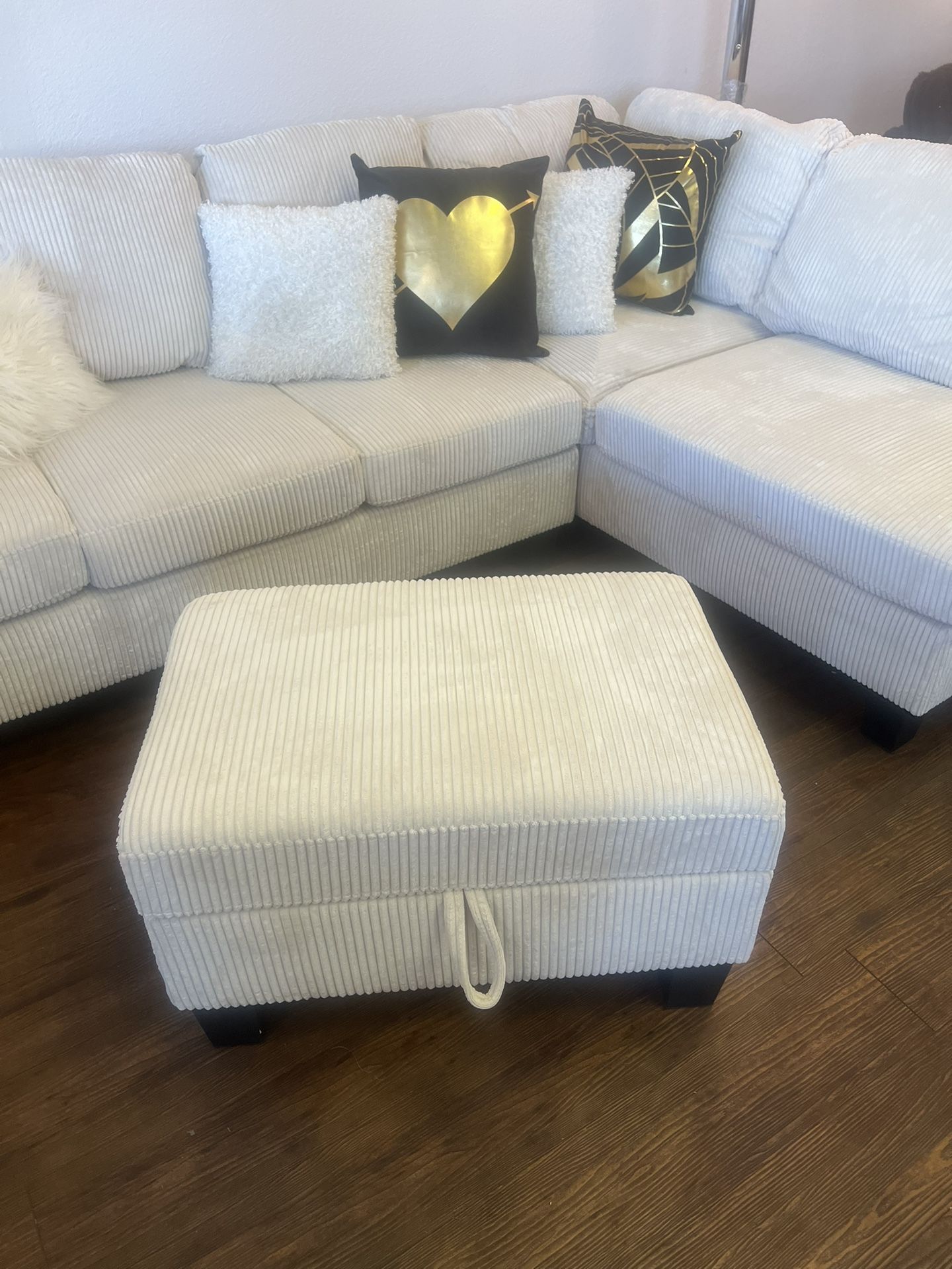 Beige Sectional With Ottoman 