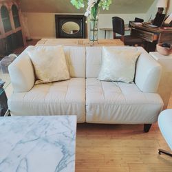 Genuine White Leather Couch 