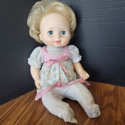 Vtg 1979 Fisher Price Soft Sounds Baby Doll Blue Eyes Rooted Hair Cloth Body 16”
