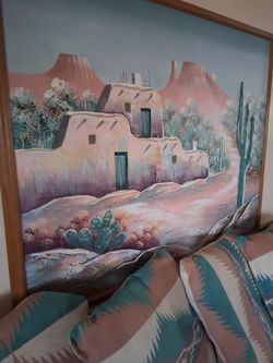 Framed Southwest Desert Pueblo Painting