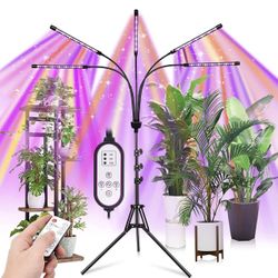 5-Head Adjustable LED Plant Lights, Full Spectrum Lamp with Timer for Indoor Plants, Warm White Grow Light for Various Plants