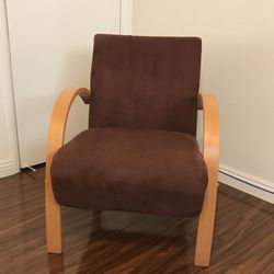 Excellent condition chair with Brown Cushions and Wood Arms from Ikea