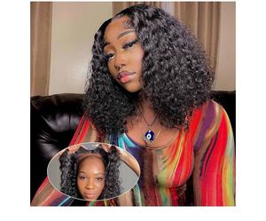 Curly BOB Wig Human Hair 200 Density 5x5 HD Lace Closure Deep Wave Wigs for Black Women Glueless Wear and Go Pre Plucked Deep Wave Wet and Wavy Gluele
