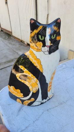 2001 Cat Vase by Nina Lyman Calico Tabby