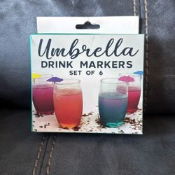 New Umbrella Set Of 6 Drink Cup Glass Markers 
