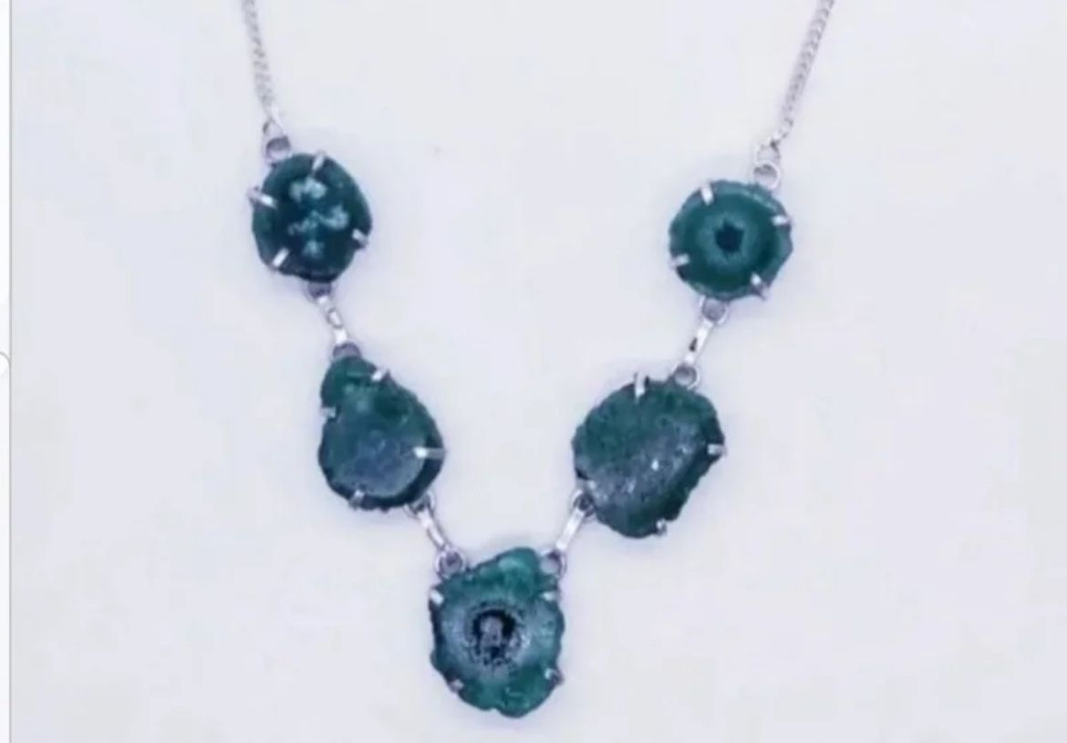 Emerald Green Sterling Druzy Necklace