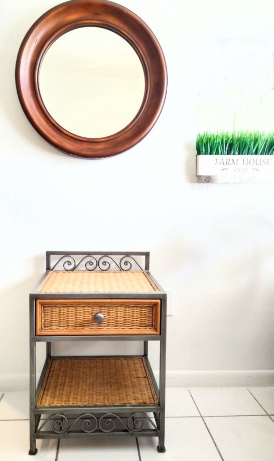 Pier 1 "Queen Miranda" Wicker and Iron Night Stand Or Side Table