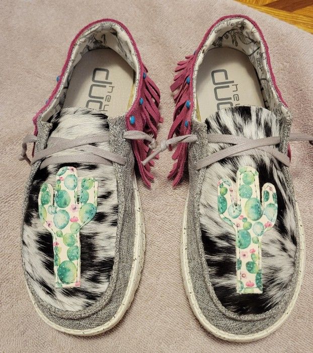 Cactus Hey Dude Wendy Black White Cowhide Custom Women's Shoes