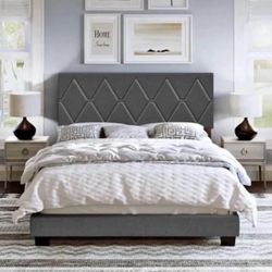 Boyd Sleep Diamond Upholstered Linen Platform Bed, Twin, Black 