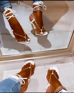 NEW    " DILLON  " CHAIN WRAP HEELS IN WHITE ‼️