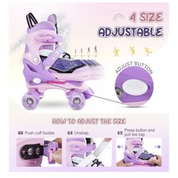 Girls Adjustable Roller Skates Size 10-13.5