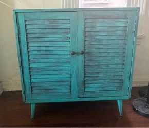 Distressed Turquoise Accent Cabinet / Nightstand / End Table