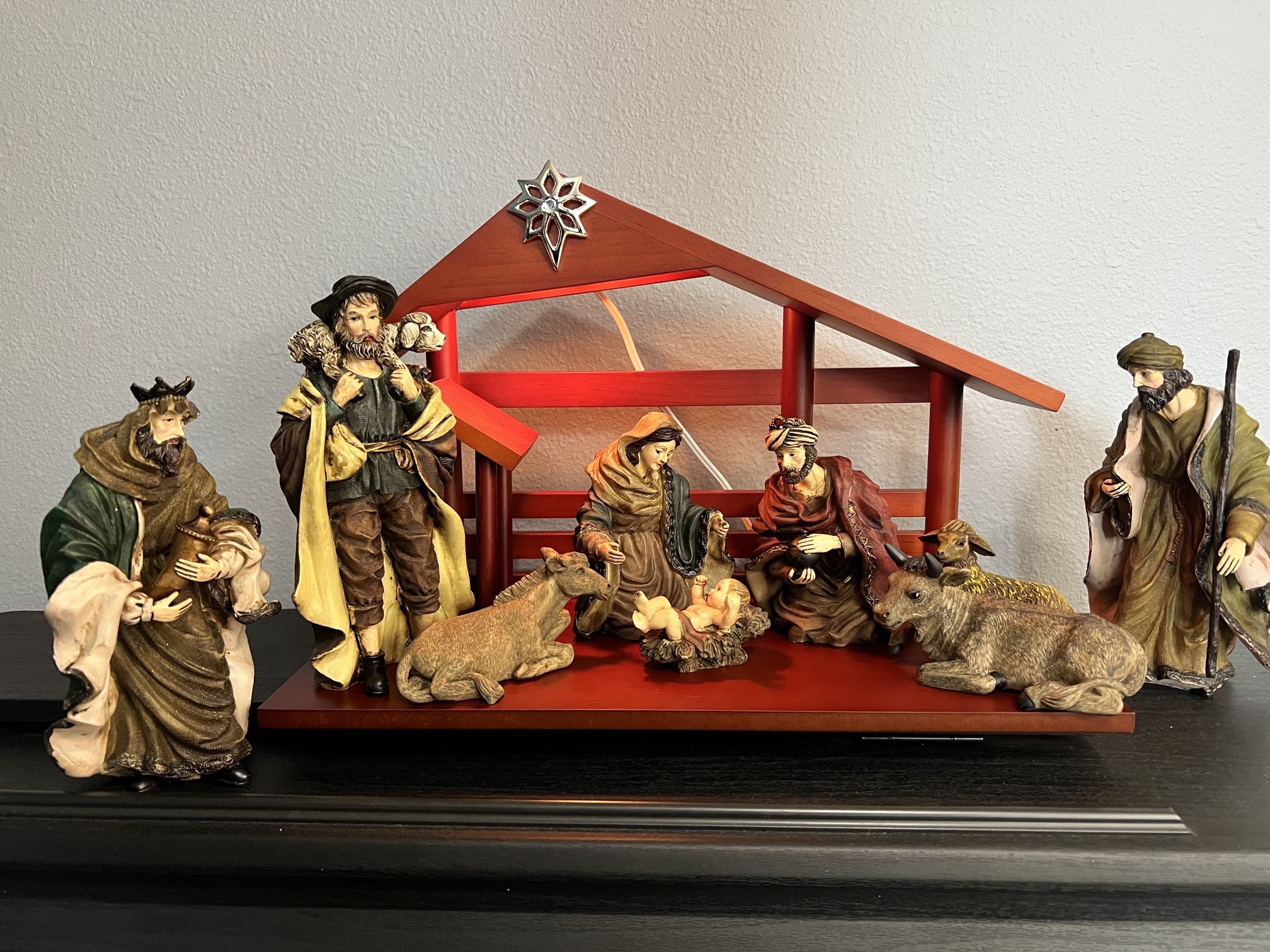 VTG Hawthorne Village Shining Star Creche Silver Blessings Nativity Set Lighted
