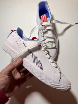 Mens Size 10  Puma Clyde Low White Leather Foil Retro Casual Shoes 385705-01 