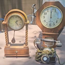 Antique Telephone & Clock Bundle